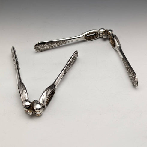 Around 1890 English antique silver plate fruit & nuts set in case